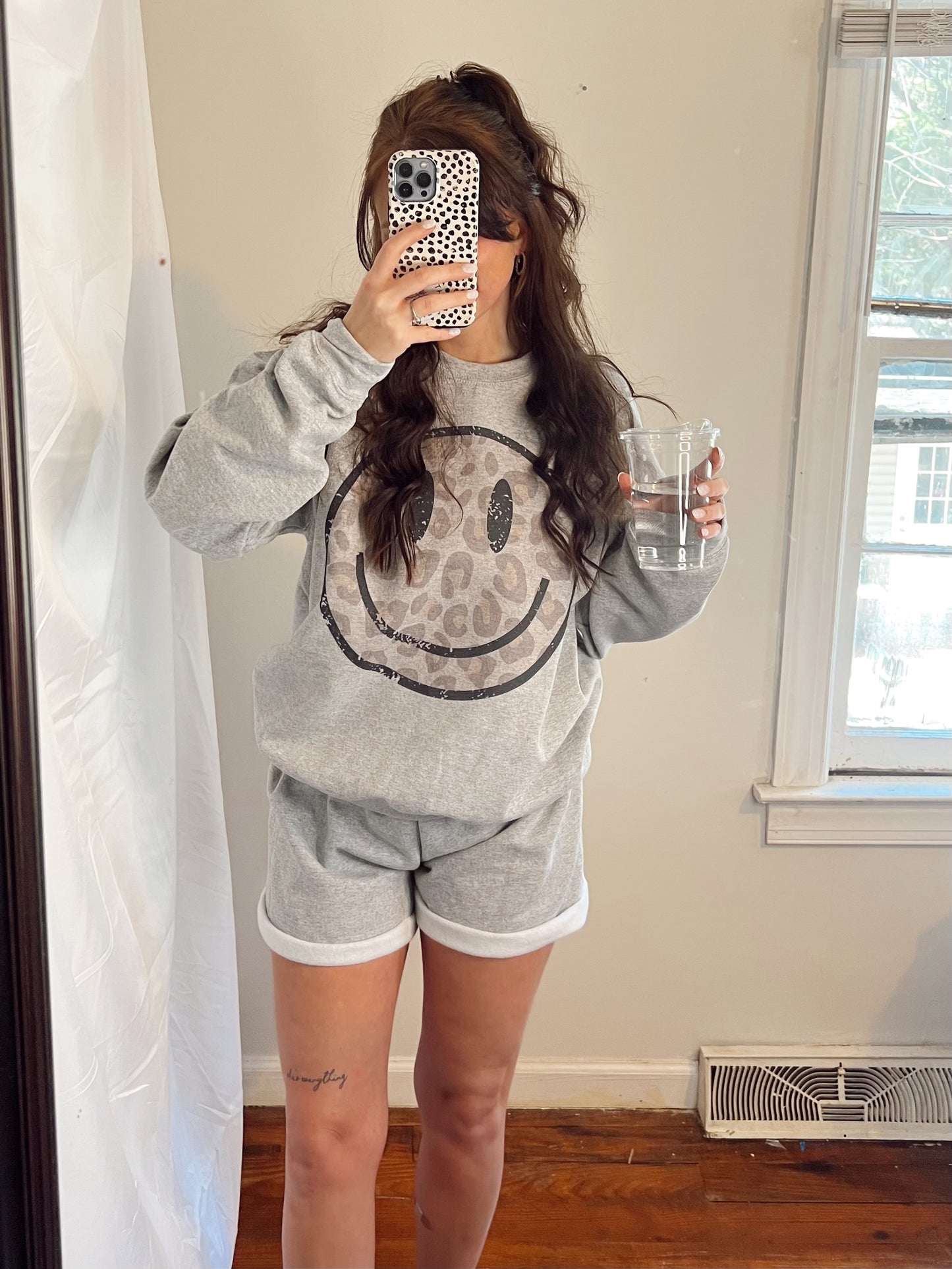 leopard smiley short set