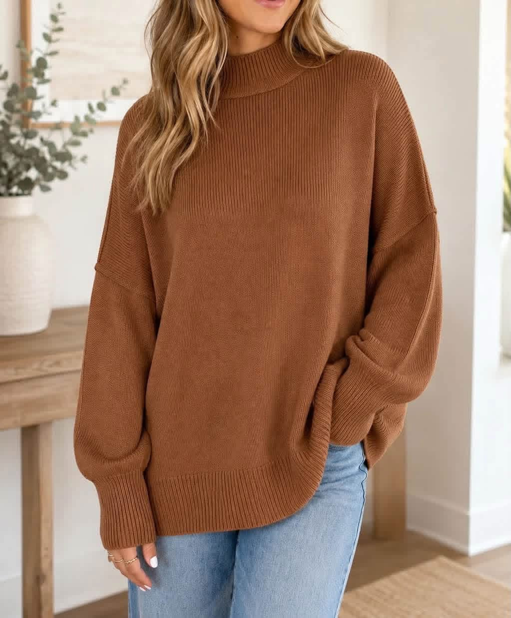 PLUS chestnut ribbed knit sweater