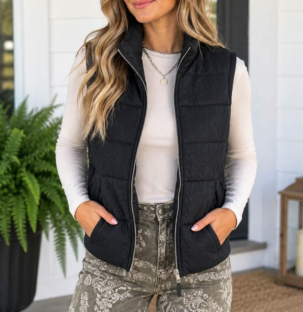 black textured quilted vest - 2The9’s Preorder