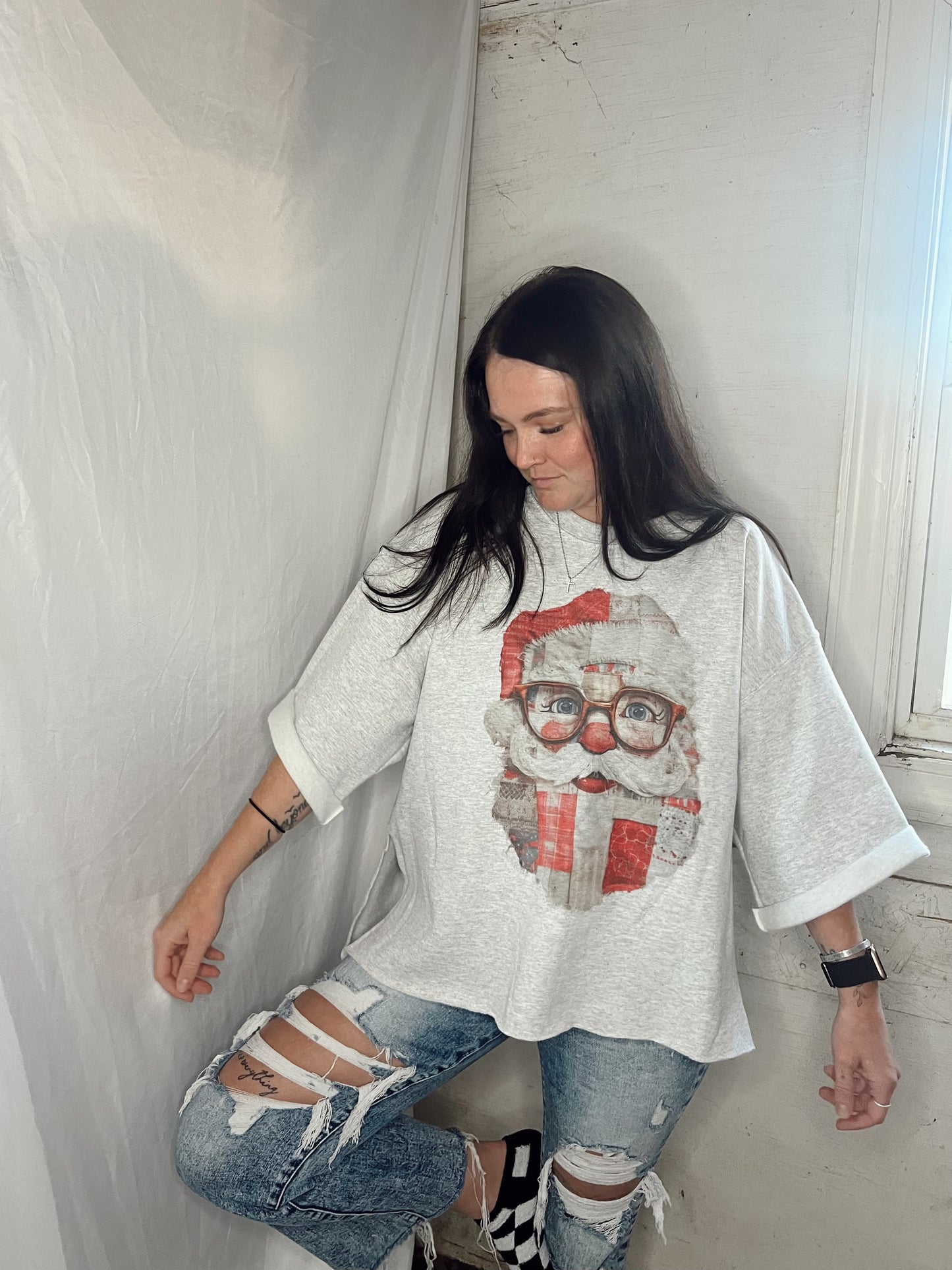 patchwork santa | cropped style sweatshirt