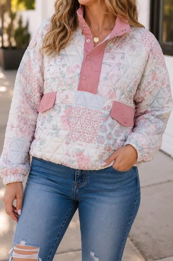 plus pink floral quilted sweatshirt