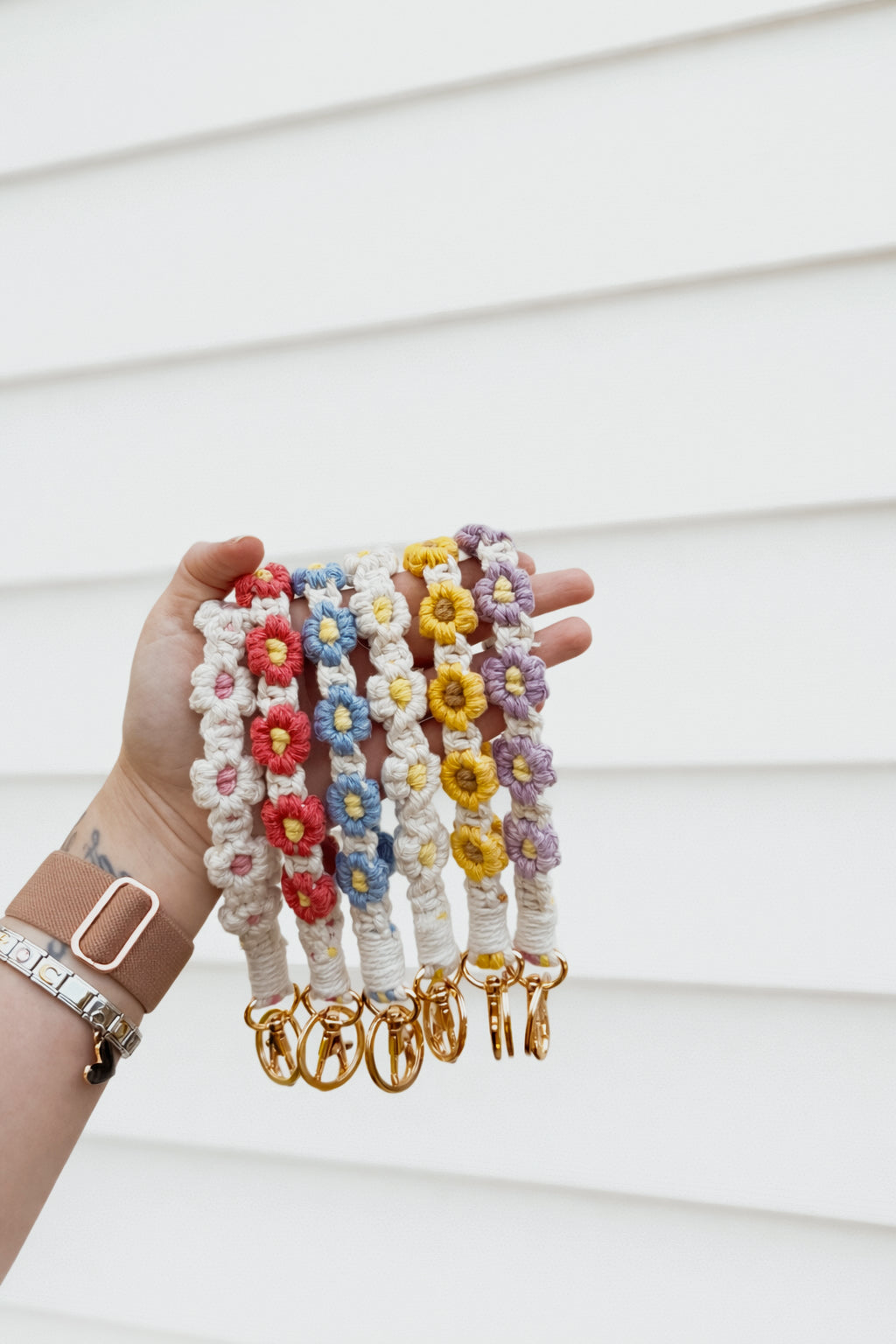 boho macrame flower wristlets