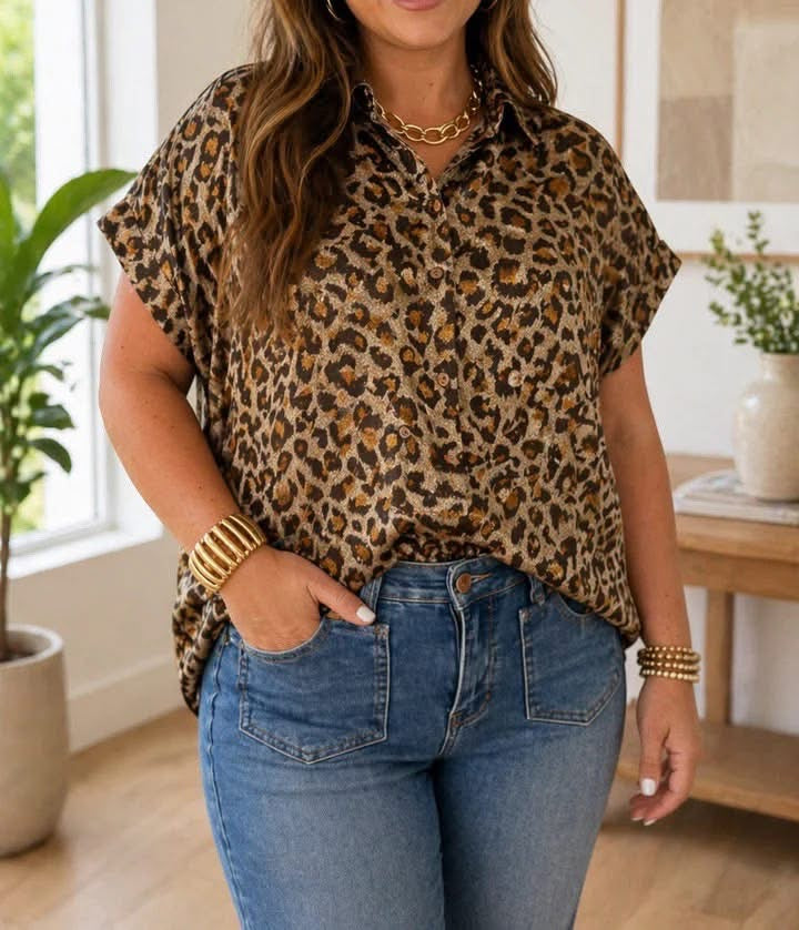 plus gold dolman leopard blouse