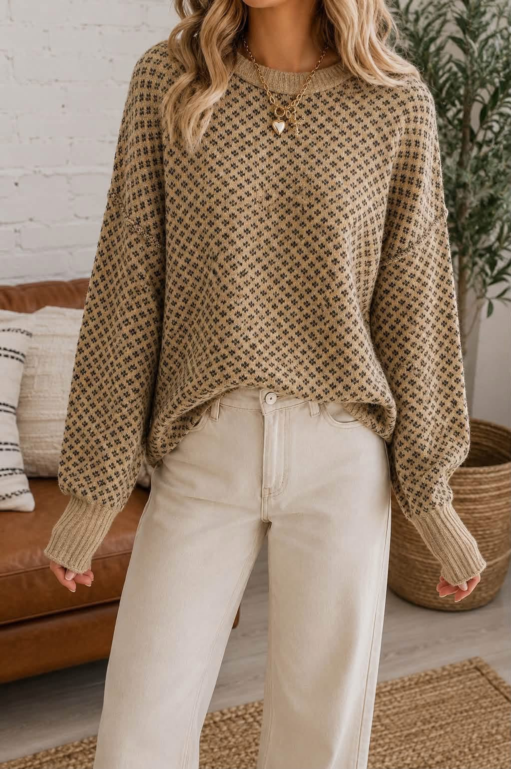 khaki geometric sweater