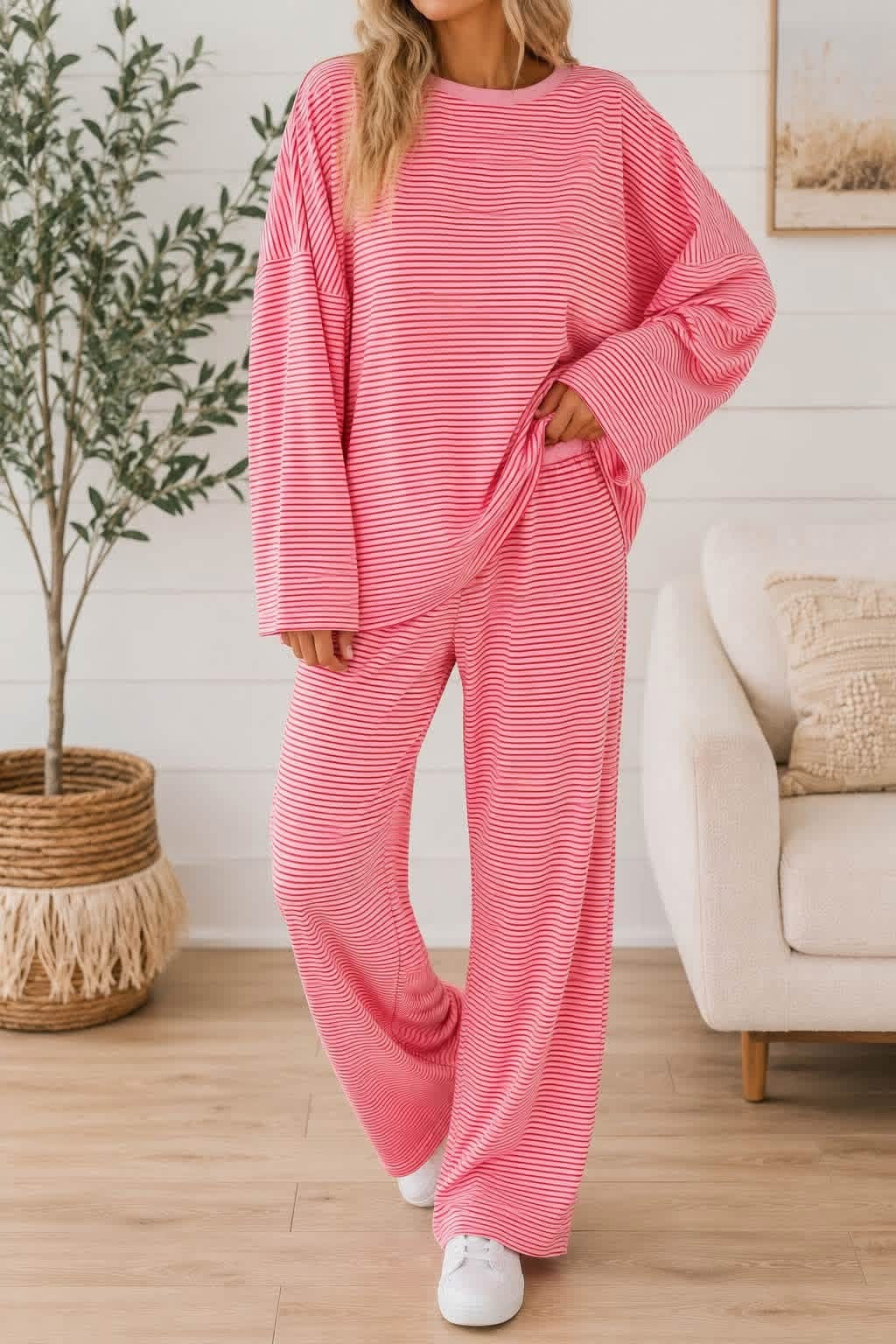 pink striped set