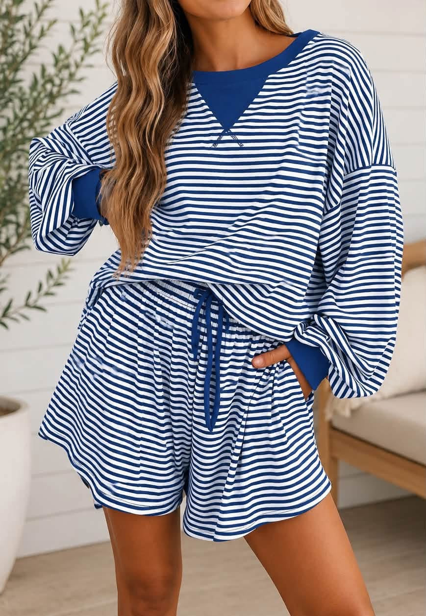 blue striped loose set