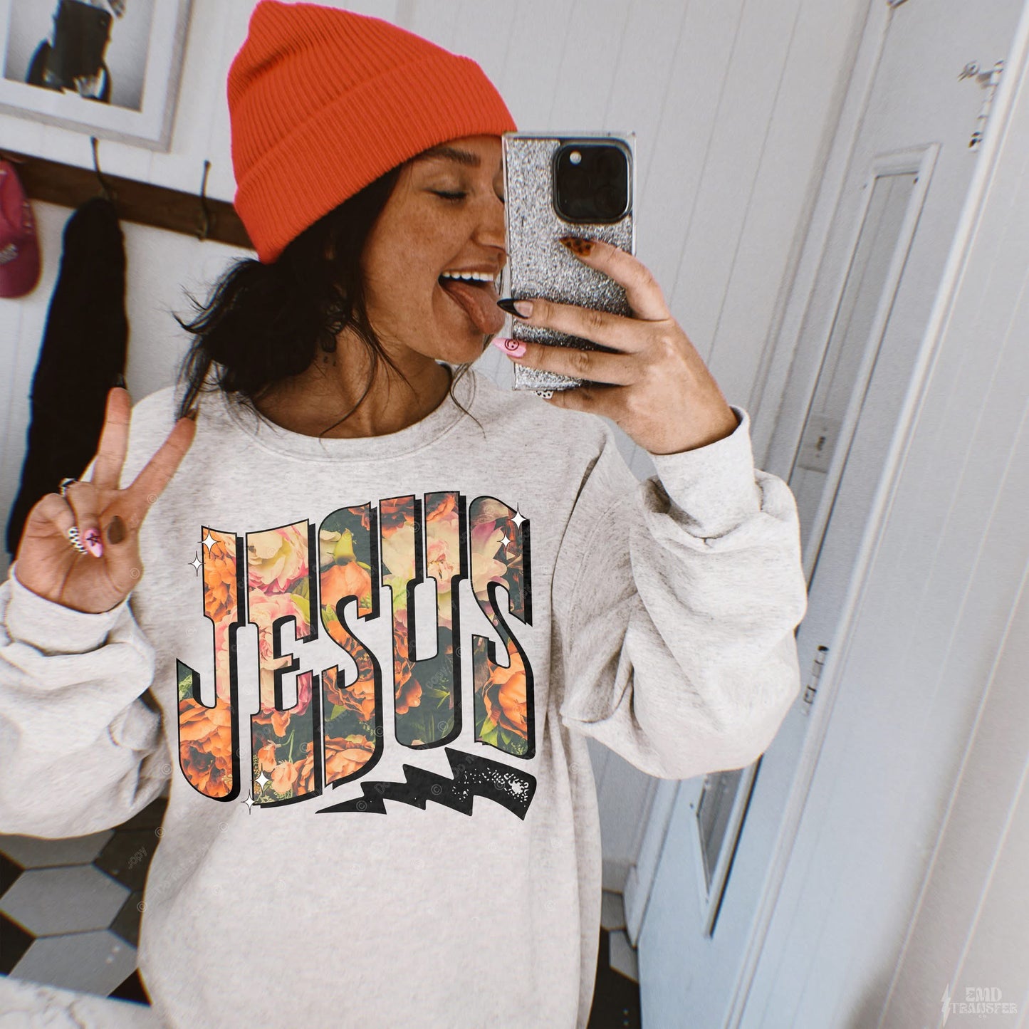 orange floral jesus