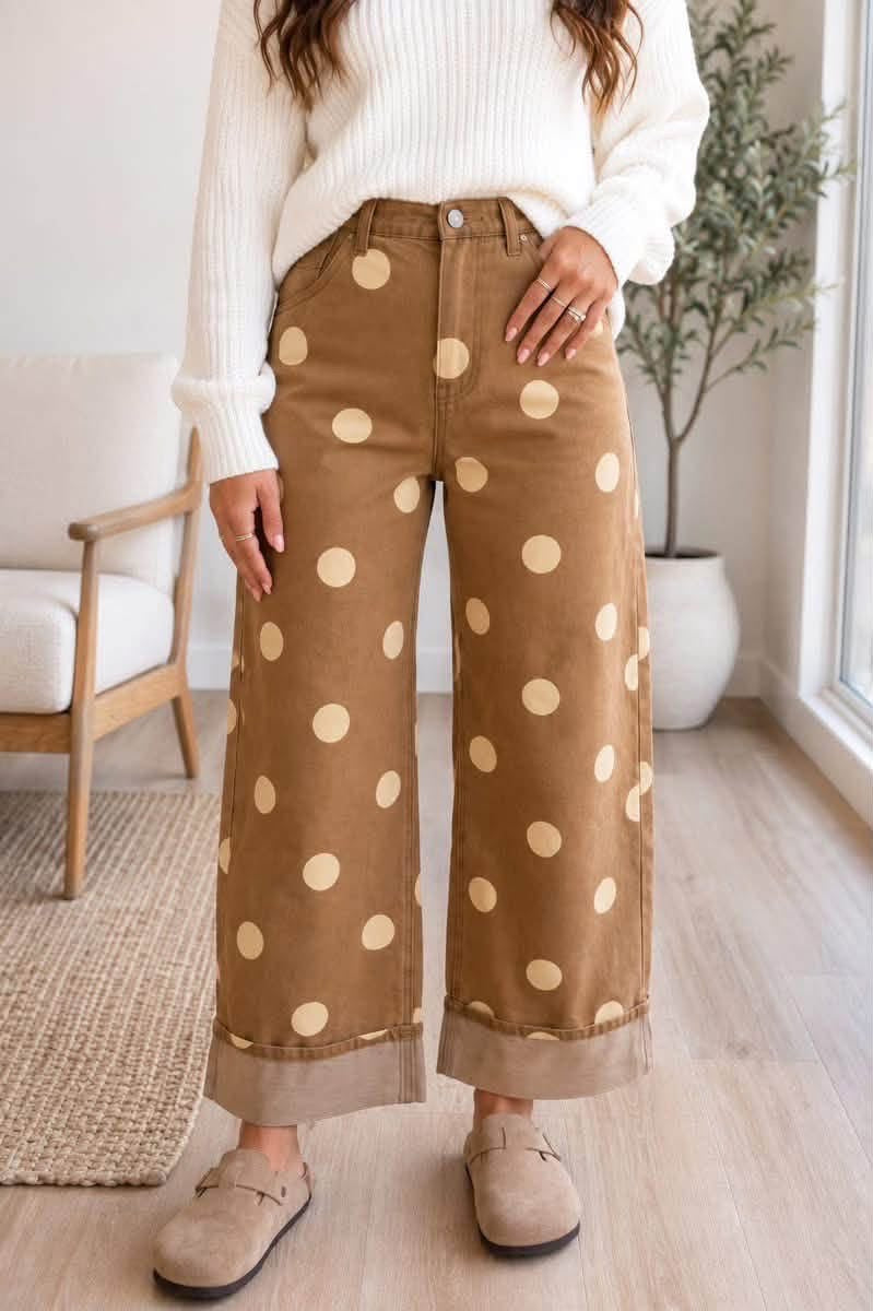 brown polka jeans