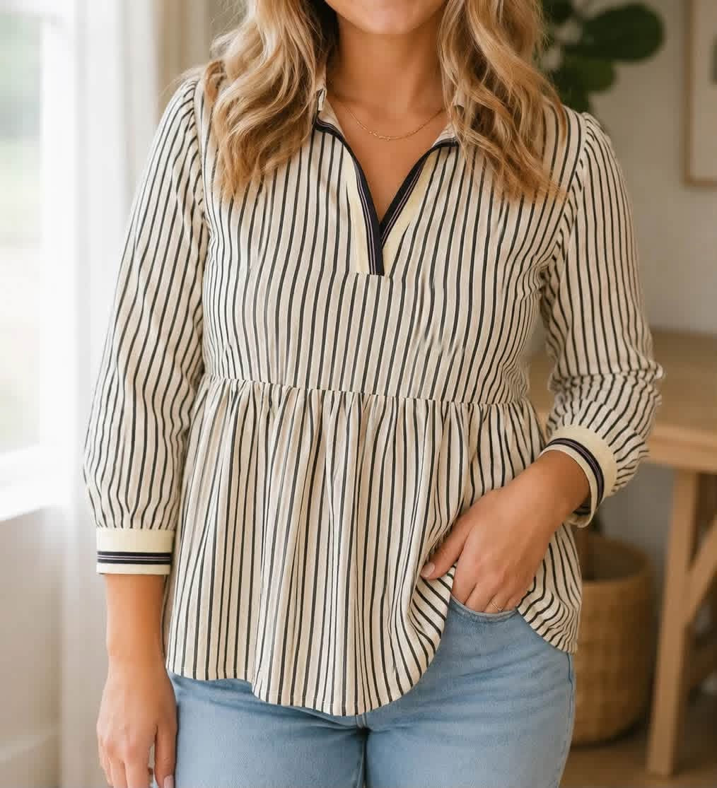 PLUS striped v-neck blouse