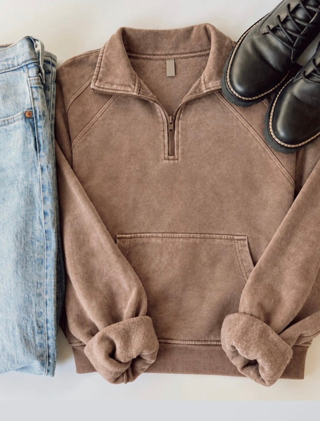 vintage half zip sweatshirt - mocha brown