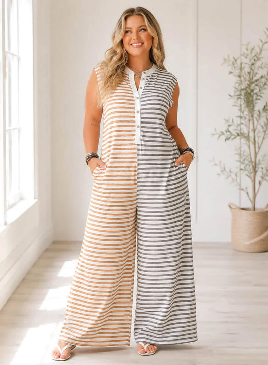 PLUS striped colorblock jumpsuit