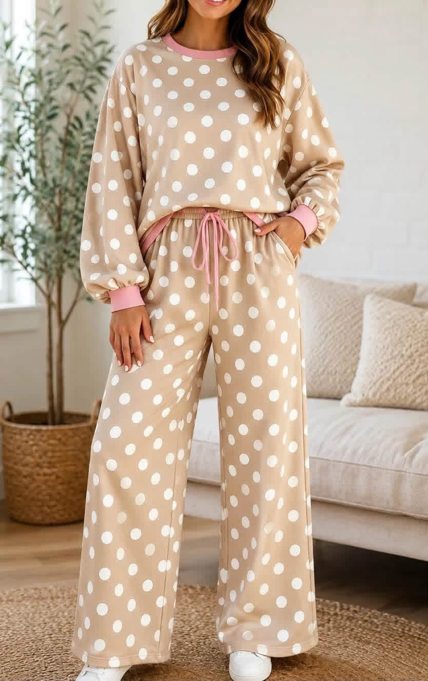 karlie khaki polka dot set
