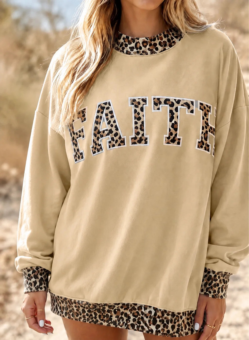 leopard faith patchwork embroidery sweatshirt