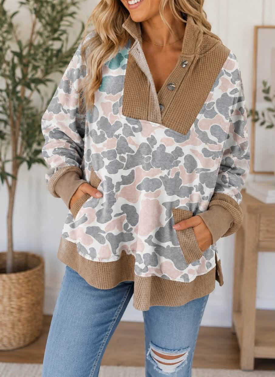 plus camo waffle knit sweater
