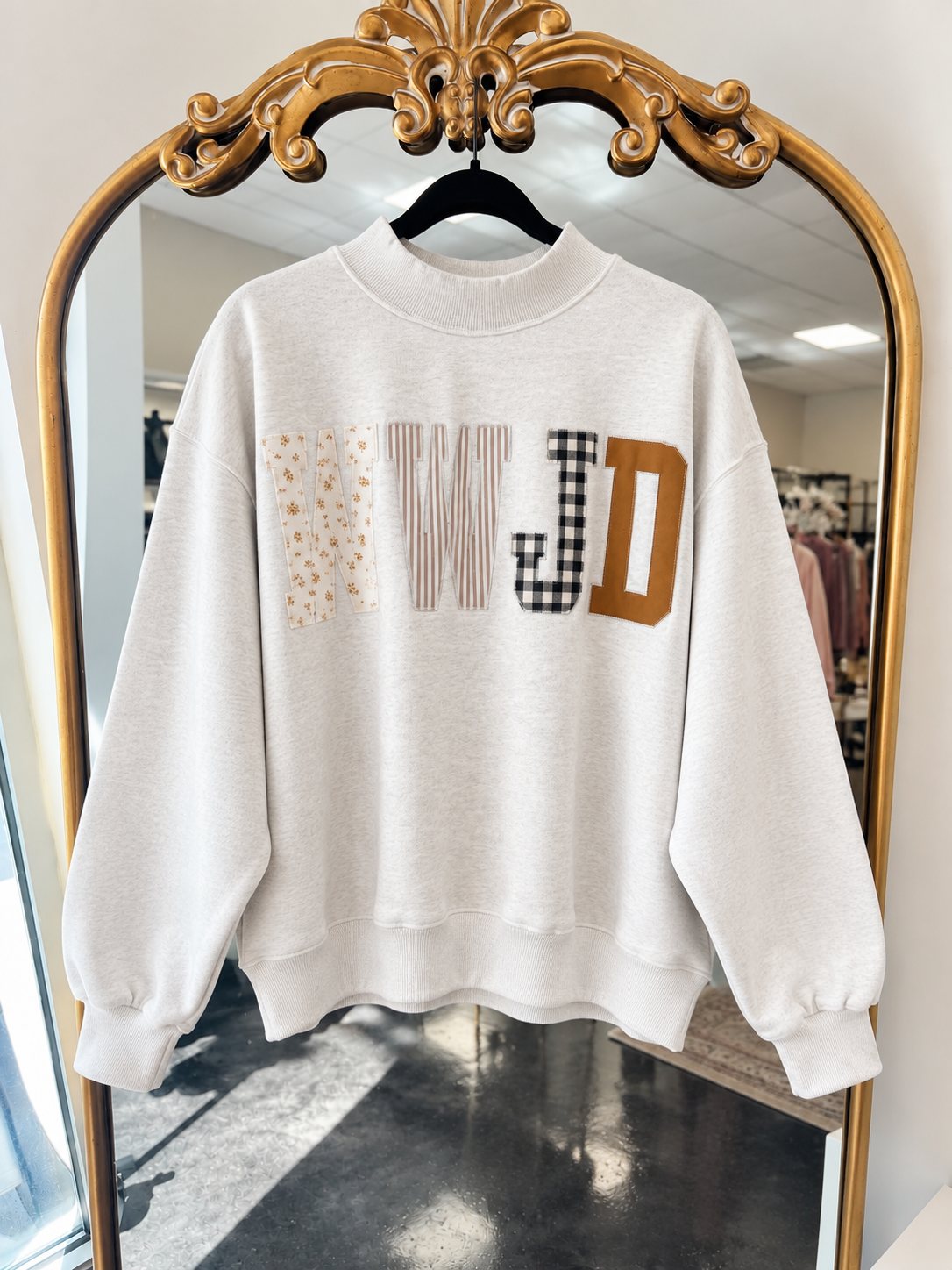 wwjd embroidery mock neck