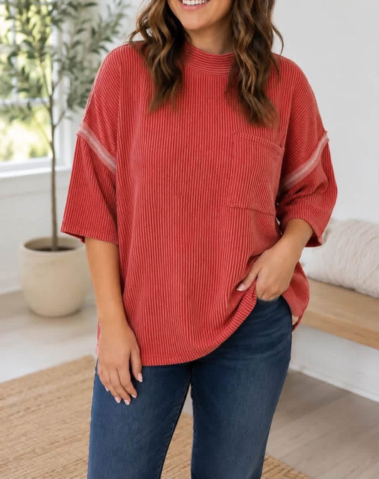 PLUS red ribbed blouse