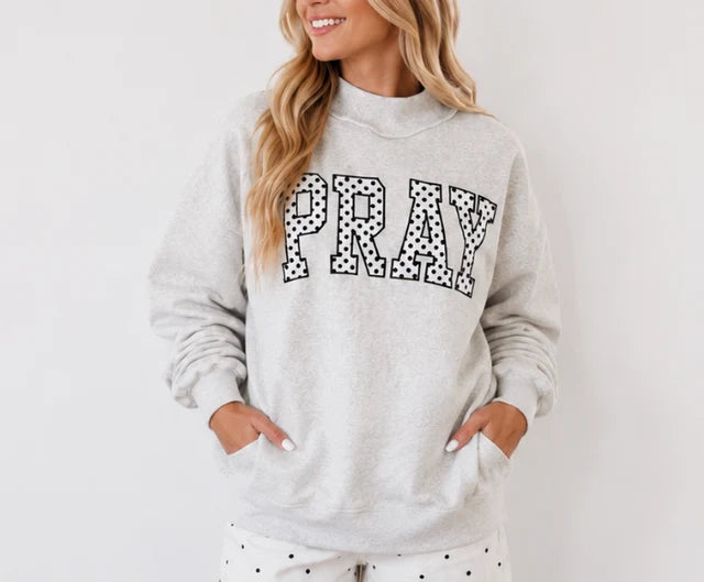 pray mock neck embroidered