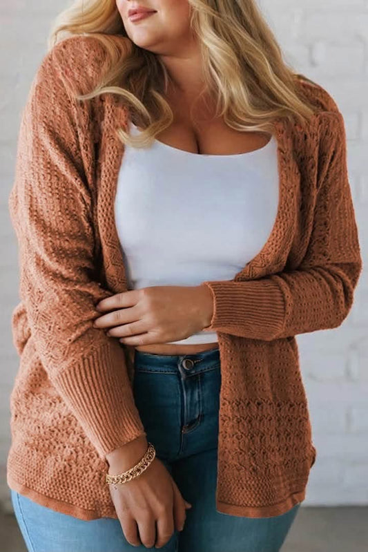 plus mixed pattern knitted cardigan