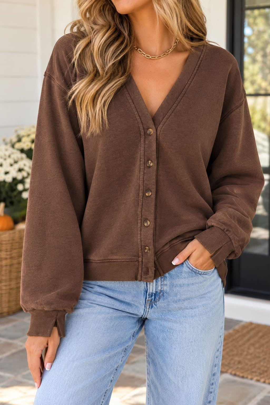 brown casual cardigan