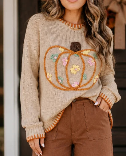 floral embroidered pumpkin sweater - 2The9's Preorder