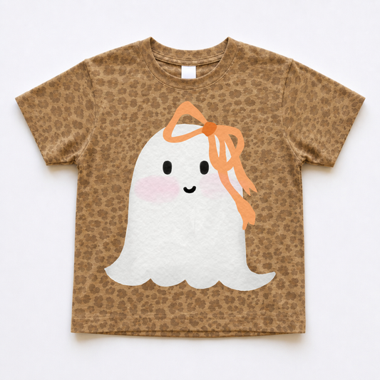 cutesy ghost tee - brown leopard