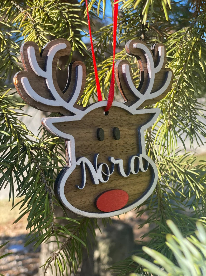 cutesy customized reindeer ornament